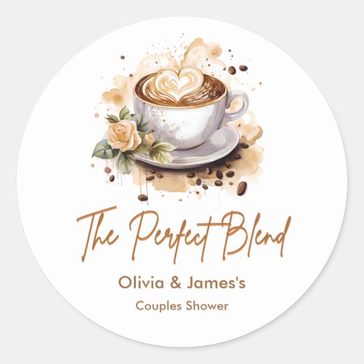The Perfect Blend Coffee Bruiloft Twee Gelieven Bo Ronde Sticker (Voorkant)