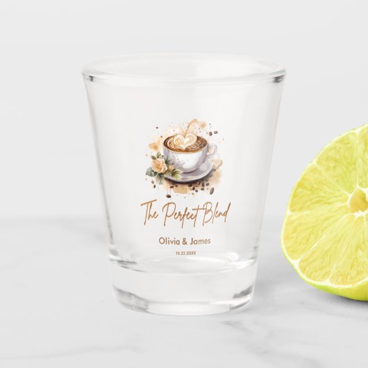 The Perfect Blend Coffee Huwelijksparen Bruiloftss Shot Glas (Voorkant)