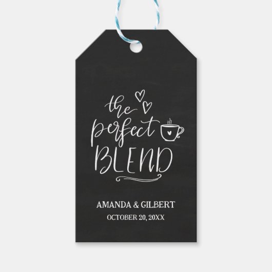 The Perfect Blend Cute Script Chalkboard Wedding Cadeaulabel (Voorkant)