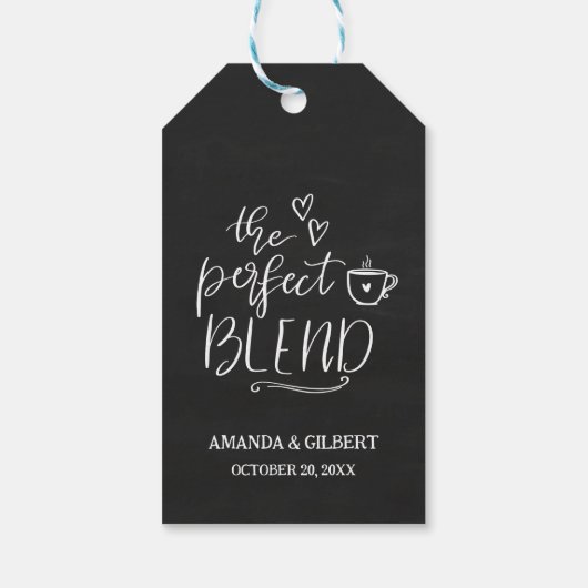 The Perfect Blend Cute Script Chalkboard Wedding Cadeaulabel (Achterkant)