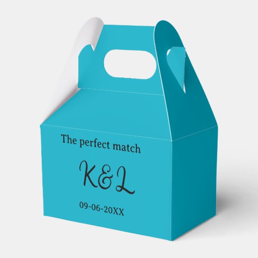 The perfect match couple name letter date blue sim bedankdoosjes (Voorkant Zijde)