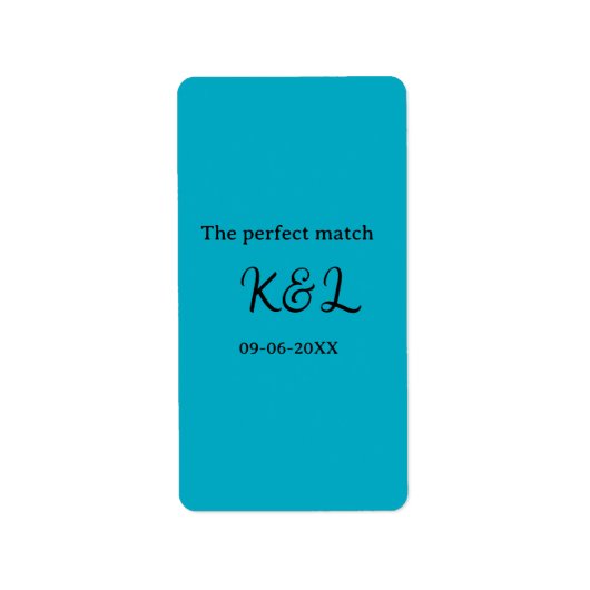 The perfect match couple name letter date blue sim etiket (Voorkant)