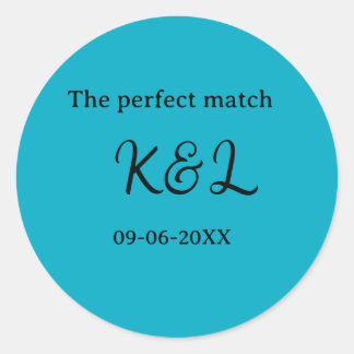 The perfect match couple name letter date blue sim ronde sticker