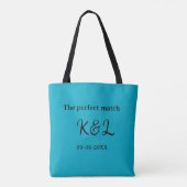 The perfect match couple name letter date blue sim tote bag (Achterkant)
