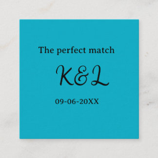The perfect match couple name letter date blue sim vierkante visitekaartje