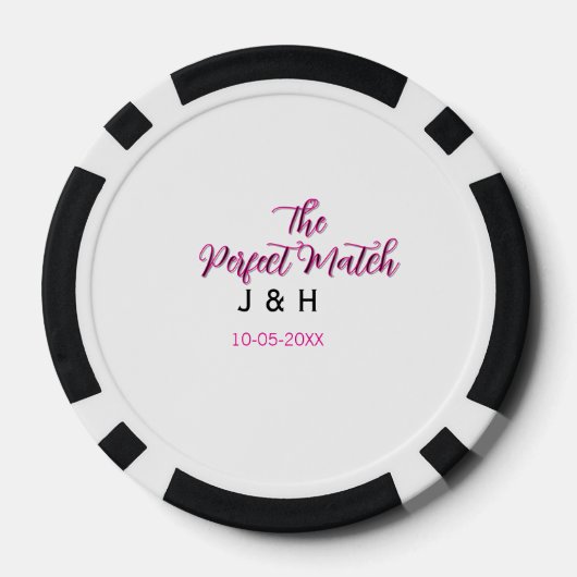 The perfect match pink black name date wedding cou poker chips (Achterkant)