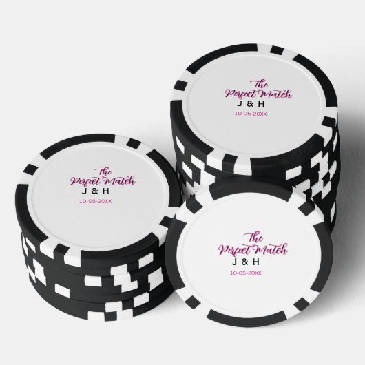 The perfect match pink black name date wedding cou poker chips (Opstapeling)