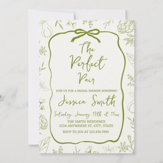 The Perfect Pair Green Bridal Shower Invitation Kaart (Voorkant)
