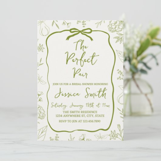 The Perfect Pair Green Bridal Shower Invitation Kaart (Staand voorkant)