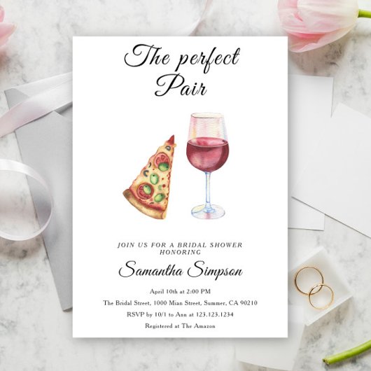 The Perfect Pair Wine and Pizza Bridal Shower Kaart
