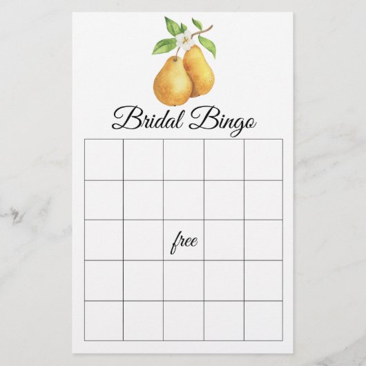 The Perfect Pear Bridal shower bingo game (Voorkant)
