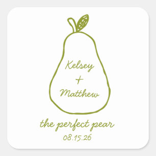 "The Perfect Pear" grillige chique huwelijksdouche Vierkante Sticker