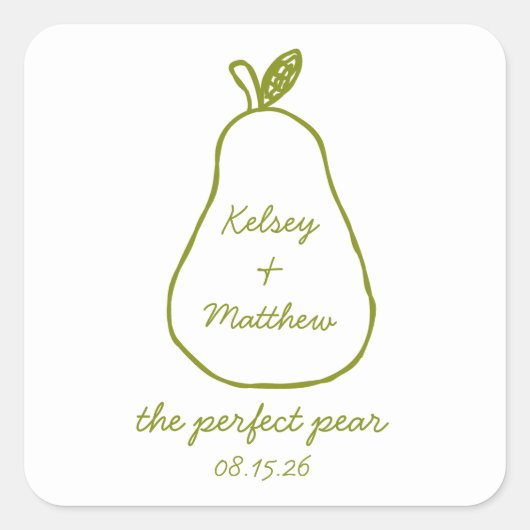 "The Perfect Pear" grillige chique huwelijksdouche Vierkante Sticker (Voorkant)