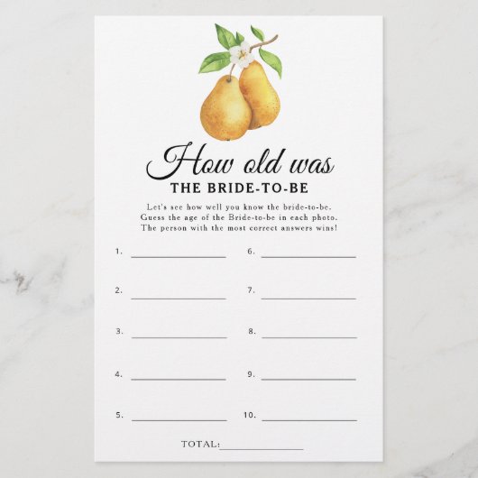 The perfect pear How old was the bride to be game (Voorkant)