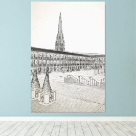 The Piece Hall, Halifax, Architectonische Schets Canvas Afdruk