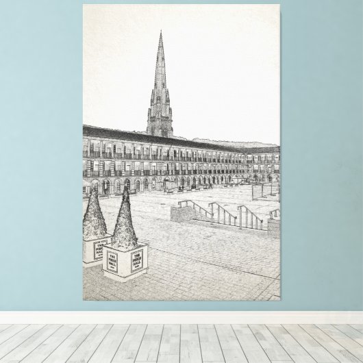 The Piece Hall, Halifax, Architectonische Schets Canvas Afdruk (Insitu (Houten vloer))