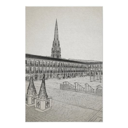 The Piece Hall, Halifax, Architectonische Schets Perfect Poster (Voorkant)