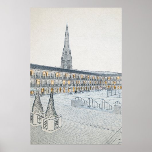 The Piece Hall, Halifax, Architectonische Schets Poster (Voorkant)