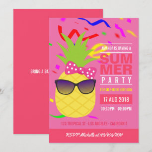 The Pink Tropical Summer Girl Birthday Party Invit Kaart
