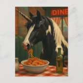 The pinto unicorn in a diner eating Spaghetti Briefkaart (Voorkant)