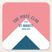 The Piste Club Roze Blauwe Aangepaste Winter Ski F Kartonnen Onderzetters (Voorkant)