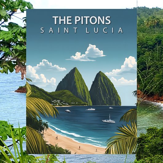 The Pitons Saint Lucia Iconic Twin Volcanic Peaks Briefkaart