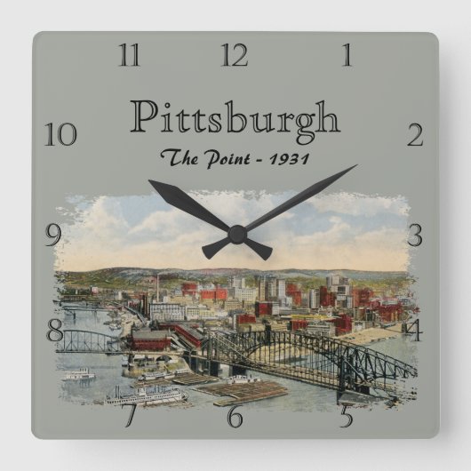 The Pittsburgh Point 1931 Custom Square Wall Clock Vierkante Klok (Voorkant)