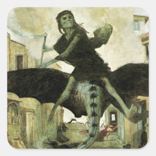 The Plague by Arnold Bocklin, Vintage Symbolism Vierkante Sticker