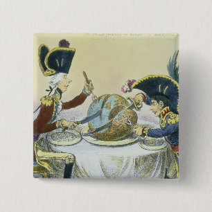 The Plum Pudding in Danger, 1805 Vierkante Button 5,1 Cm