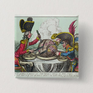 The Plum Pudding in Danger, 1805 Vierkante Button 5,1 Cm