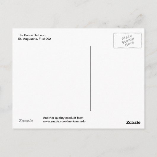 The Ponce De Leon, St. Augustine, FL c1902 Briefkaart (Achterkant)