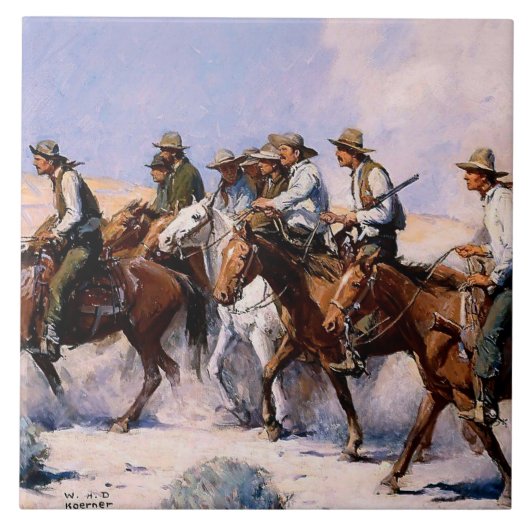 “The Posse” Westerse kunst van WHD Koerner Tegeltje (Voorkant)