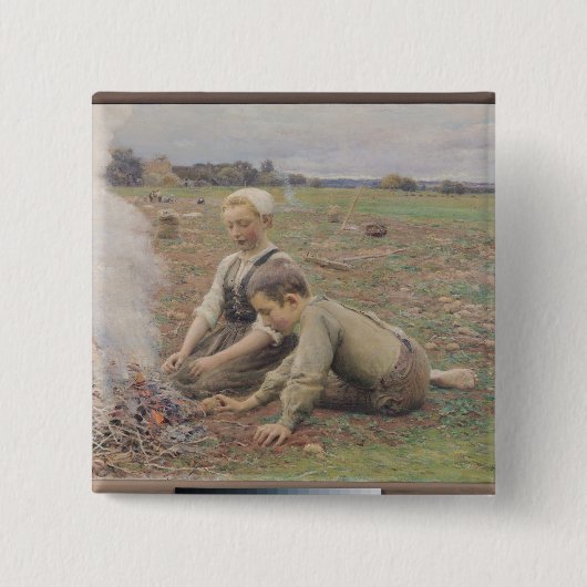 The Potato Gatherers, 1898 Vierkante Button 5,1 Cm (Voorkant)