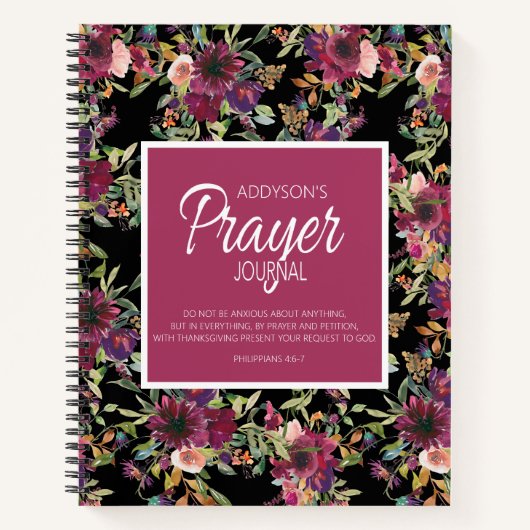The Prayer Journal Burgundy Pink Floral Black Notitieboek (Voorkant)