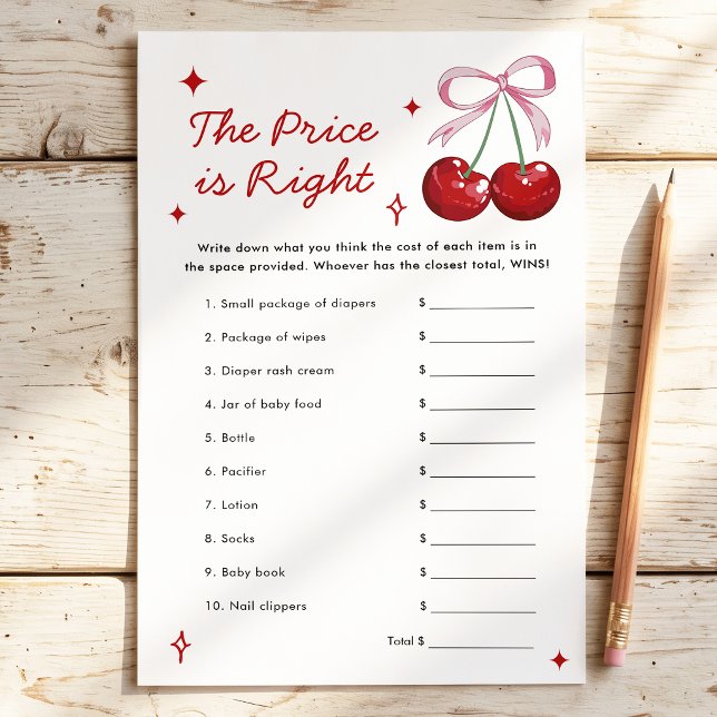 The Price is Right Cherry Bow Baby Shower Spel (Creator heeft geüpload)