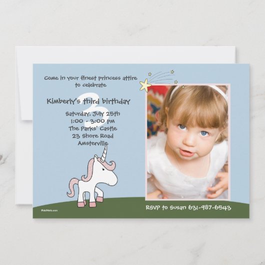 The Princess and her Unicorn - Photo Birthday Part Kaart (Achterkant)