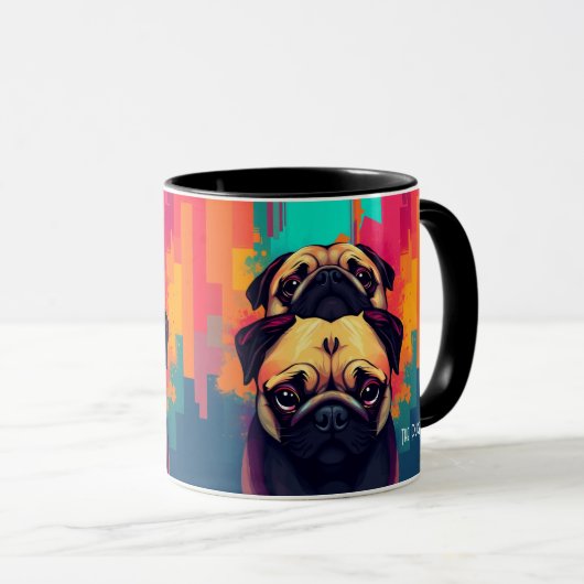"The Pug Mug" - Tan Pug Dog Coffee Mug Mok (Voorkant rechts)