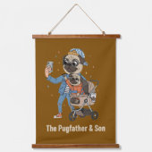 The Pugfather & Son | Funny Pug Dad & Puppy Selfi Hangend Wandkleed (Voorkant)