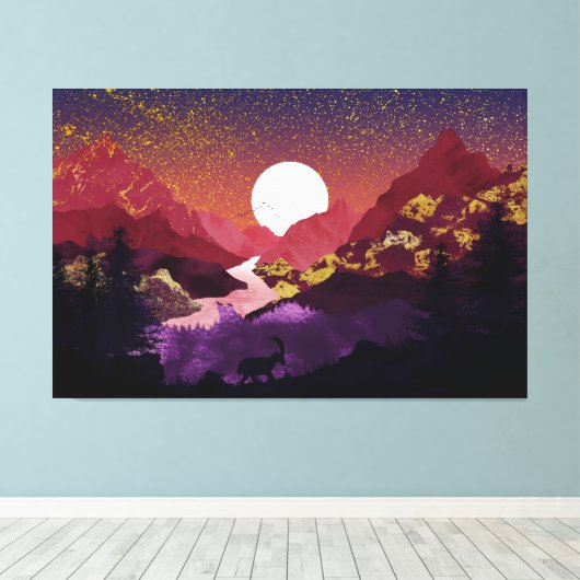 The purple landscape night canvas afdruk (Insitu (Houten vloer))