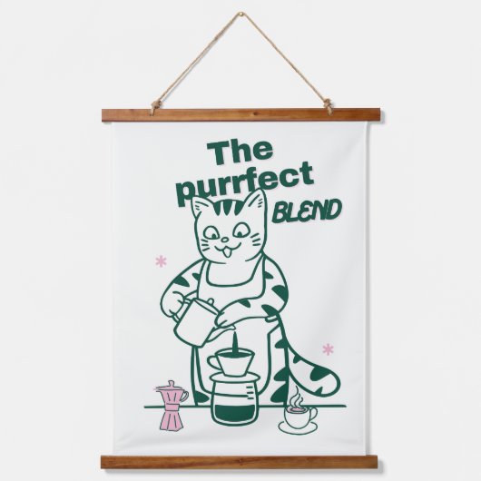 The purrfect blend- Funny Cat and Coffee Pun Hangend Wandkleed (Voorkant)