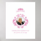 The Queen of Courage Breast Cancer Pink Foto Name Poster (Voorkant)