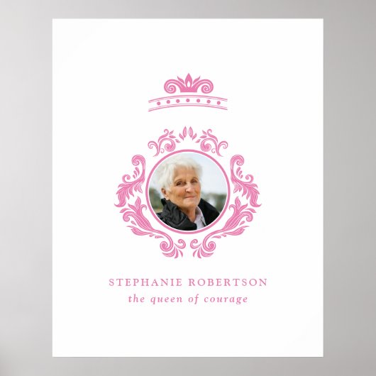 The Queen of Courage Breast Cancer Pink Foto Name Poster (Voorkant)