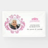 The Queen of Courage Breast Cancer Pink Foto Name Spandoek (Horizontaal)