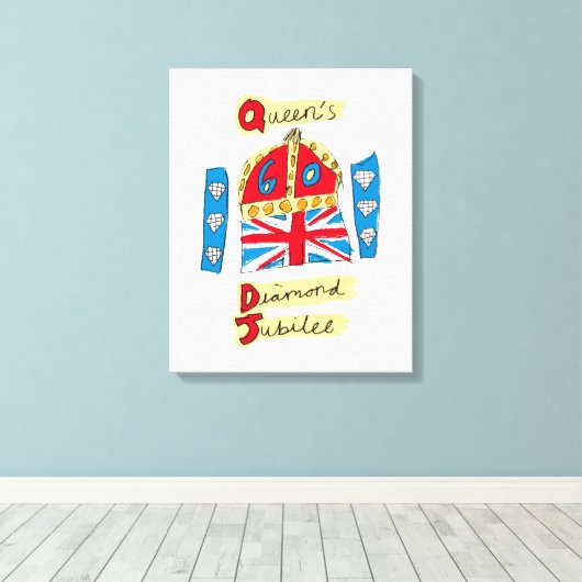 The Queen's Diamond Jubilee Emblem Canvas Afdruk (Insitu (Houten vloer))