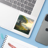 The Quiet Farm - Vierkante Vinyl Sticker (Laptop met iPhone)