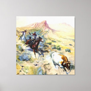 “The Quitter” Westerse kunst van Charles M Russell Canvas Afdruk