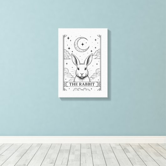 The Rabbit | Mystical Moon Tarot Card Illustration Canvas Afdruk (Insitu (Houten vloer))