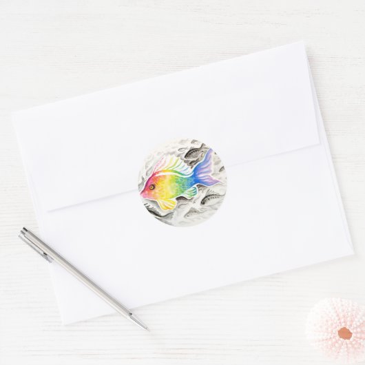 The rainbow fish   ronde sticker (Envelop)