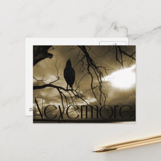 The Raven - Nevermore Sunbeams & Tree Briefkaart (Voorkant / Achterkant in situ)