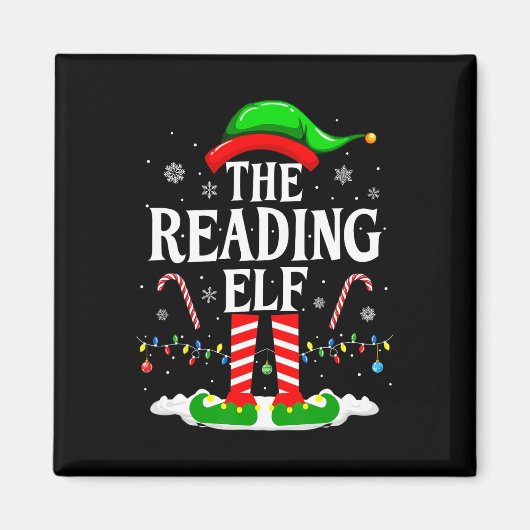 The Reading Elf Xmas Funny Book Lover Christmas Bo Magneet (Voorkant)